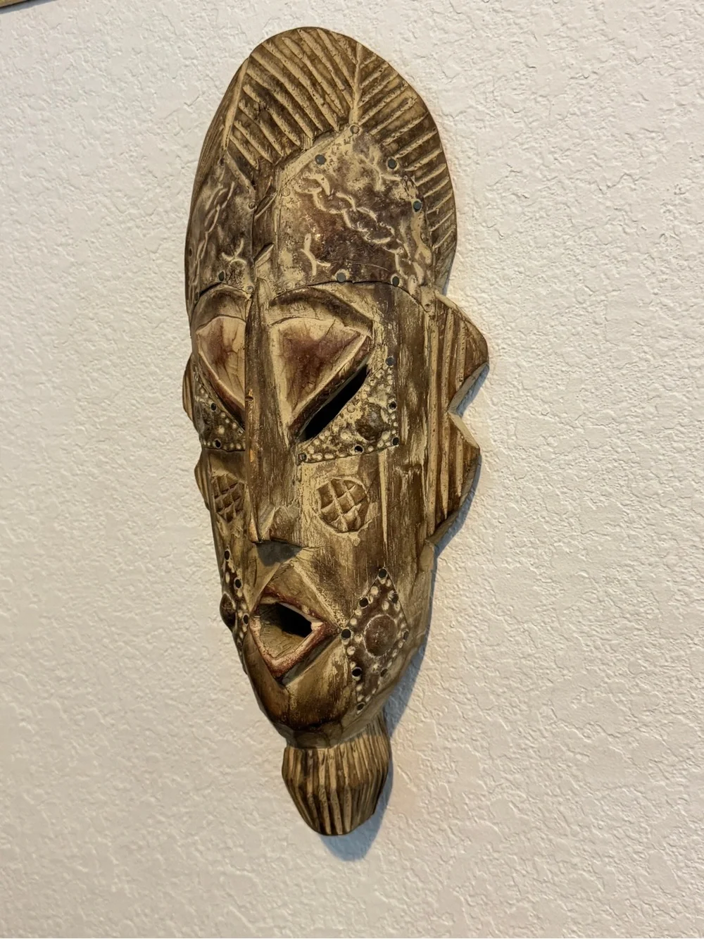 Wall Art Handmade Thinking Mask African Wood Mask (Ghana) 15”